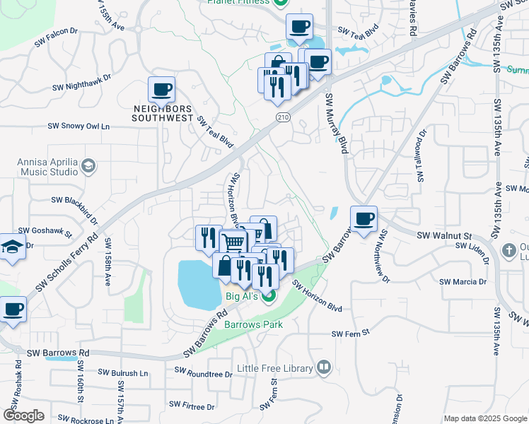 map of restaurants, bars, coffee shops, grocery stores, and more near 14932 Southwest Scholls Ferry Road in Beaverton