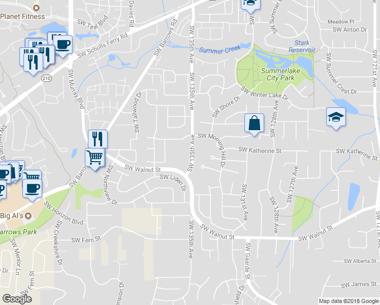 map of restaurants, bars, coffee shops, grocery stores, and more near 12085 Southwest 135th Avenue in Portland