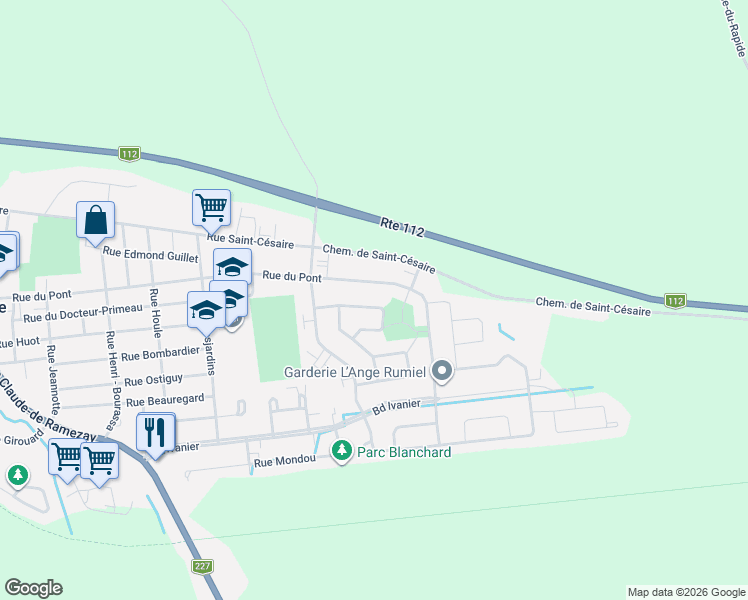 map of restaurants, bars, coffee shops, grocery stores, and more near 2467 Rue des Thalias in Marieville
