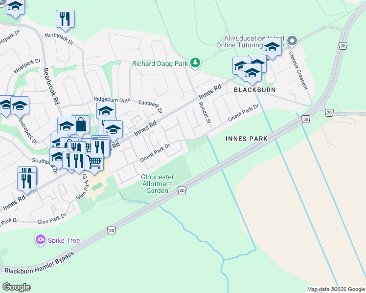 map of restaurants, bars, coffee shops, grocery stores, and more near in Ottawa
