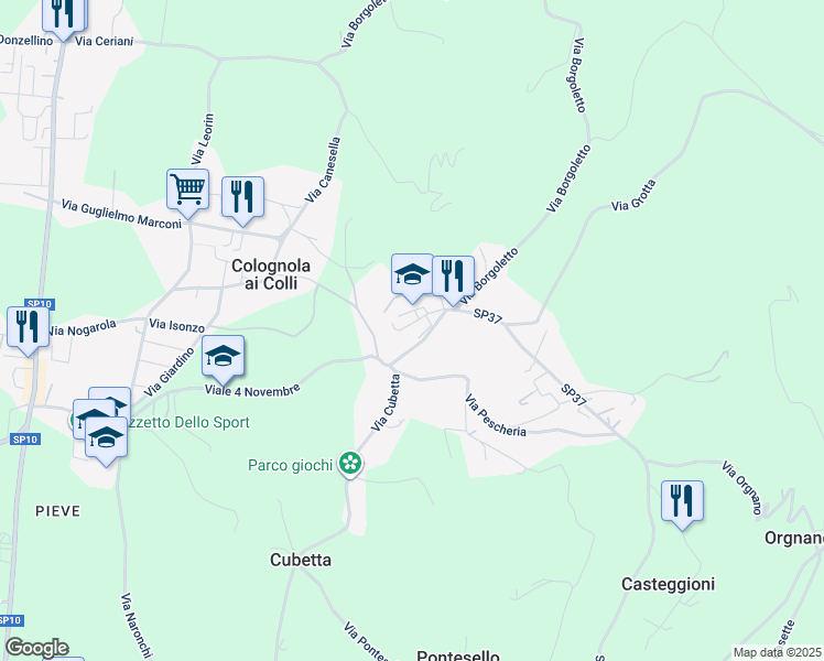 map of restaurants, bars, coffee shops, grocery stores, and more near 3 Via San Biagio in Colognola Ai Colli