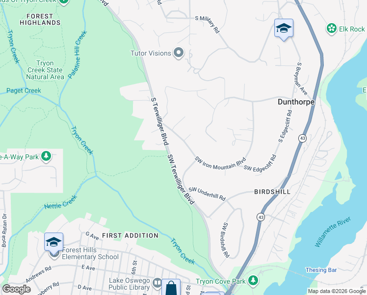 map of restaurants, bars, coffee shops, grocery stores, and more near 13300 Southwest Iron Mountain Boulevard in Portland