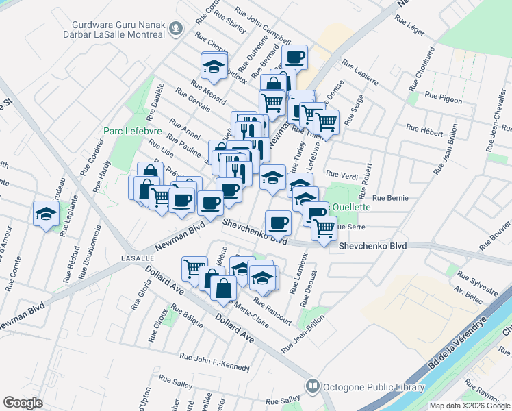 map of restaurants, bars, coffee shops, grocery stores, and more near 8296 Rue Dora in Montréal