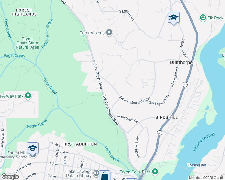 map of restaurants, bars, coffee shops, grocery stores, and more near 13300 Southwest Iron Mountain Boulevard in Portland