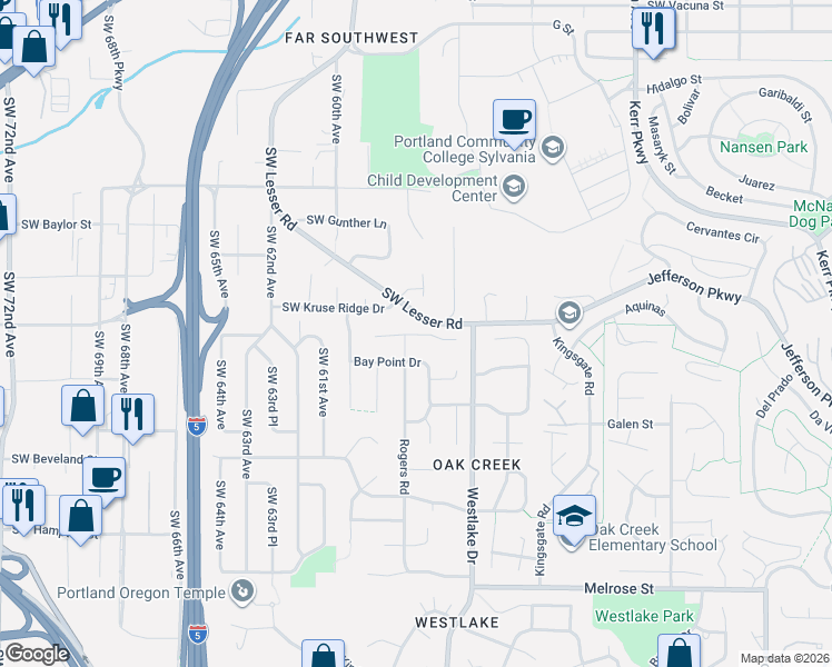 map of restaurants, bars, coffee shops, grocery stores, and more near 5825 Ridgetop Court in Lake Oswego