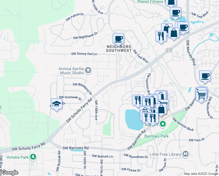map of restaurants, bars, coffee shops, grocery stores, and more near 11930 Southwest Pelican Way in Beaverton