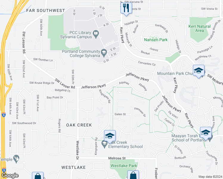 map of restaurants, bars, coffee shops, grocery stores, and more near 25 Aquinas in Lake Oswego