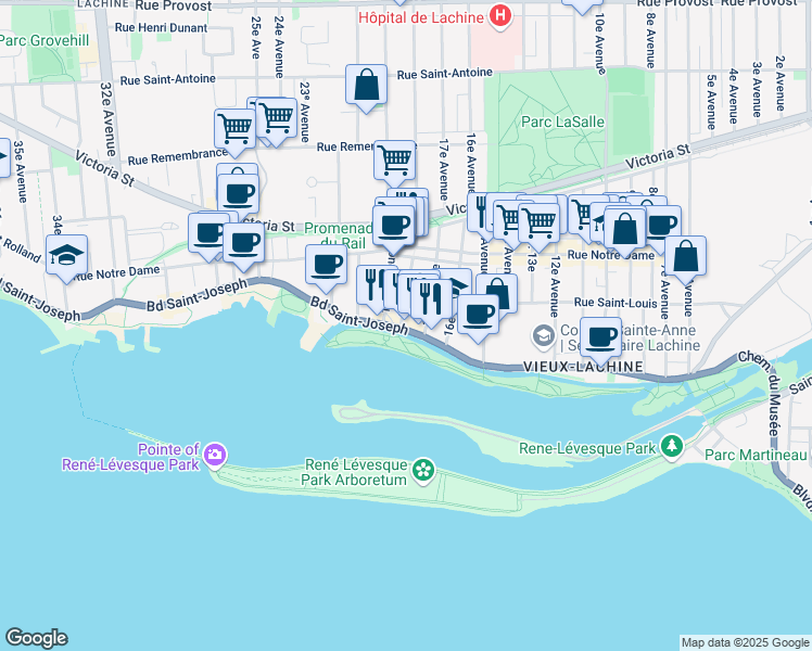 map of restaurants, bars, coffee shops, grocery stores, and more near 1798 Boulevard Saint-Joseph in Montréal