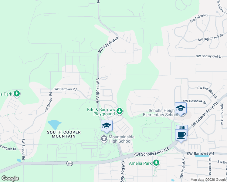 map of restaurants, bars, coffee shops, grocery stores, and more near Southwest 173rd Terrace in Beaverton
