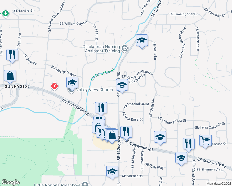 map of restaurants, bars, coffee shops, grocery stores, and more near 12260 Southeast 122nd Avenue in Happy Valley