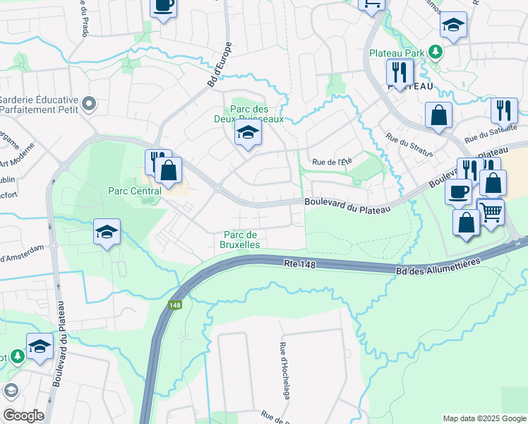 map of restaurants, bars, coffee shops, grocery stores, and more near 60 Rue de Bruxelles in Gatineau