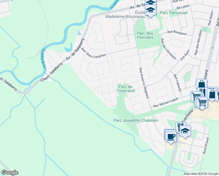 map of restaurants, bars, coffee shops, grocery stores, and more near 1893 Rue Louis-Philippe-Hébert in Chambly
