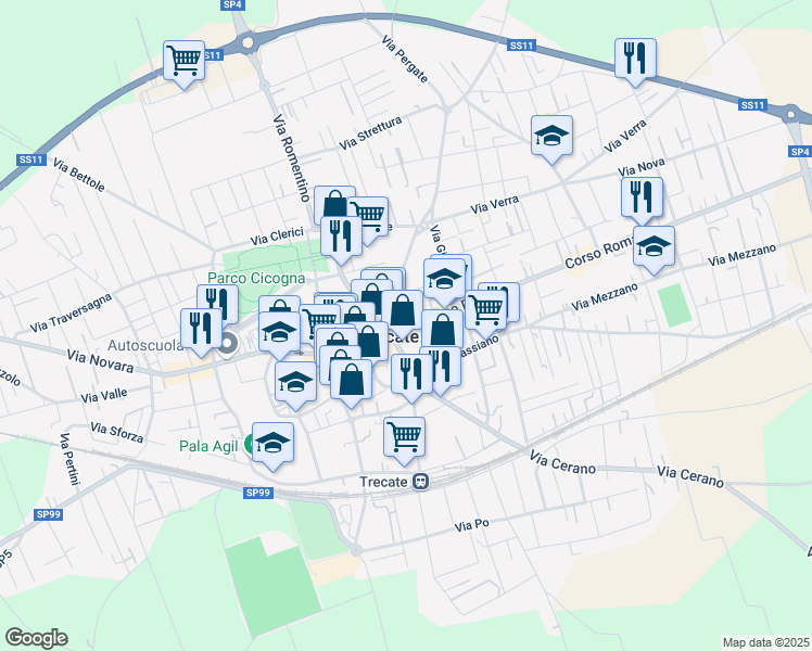 map of restaurants, bars, coffee shops, grocery stores, and more near 6 Via Madonnina in Trecate