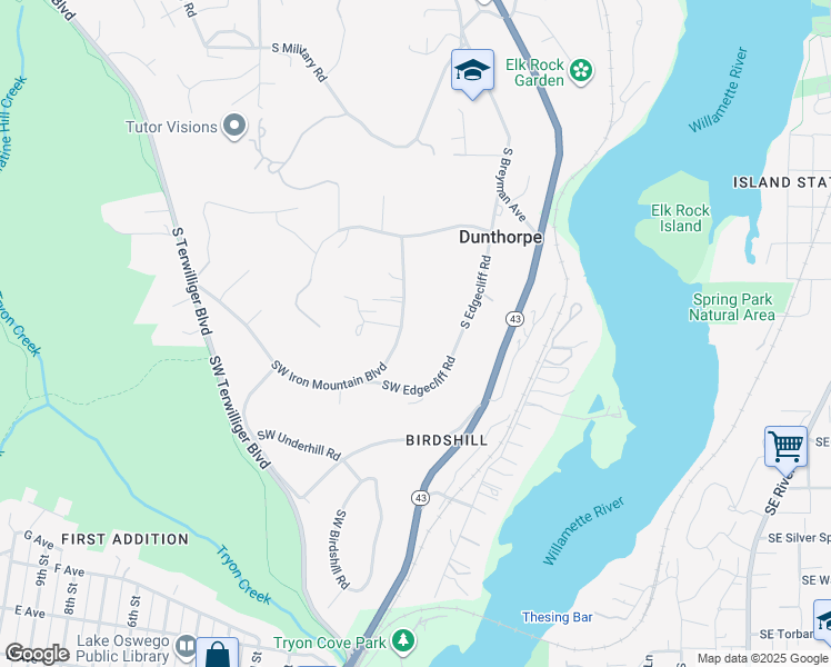 map of restaurants, bars, coffee shops, grocery stores, and more near 12714 Southwest Iron Mountain Boulevard in Portland