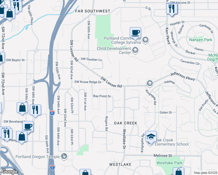 map of restaurants, bars, coffee shops, grocery stores, and more near 5825 Ridgetop Court in Lake Oswego