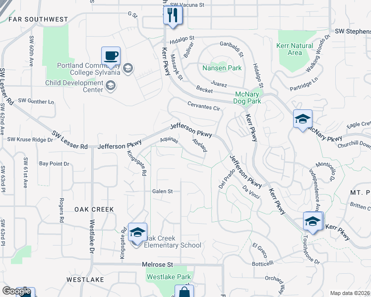 map of restaurants, bars, coffee shops, grocery stores, and more near 50 Aquinas in Lake Oswego