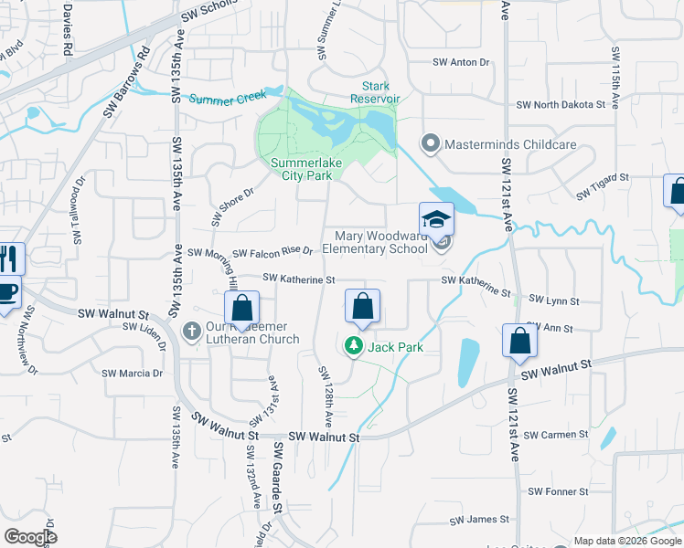 map of restaurants, bars, coffee shops, grocery stores, and more near 11961 Southwest 127th Place in Tigard
