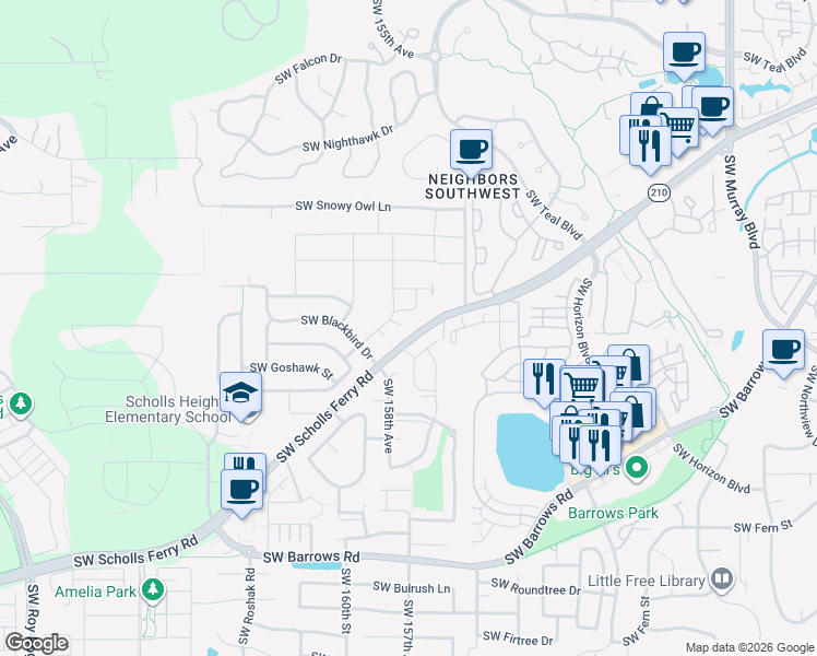 map of restaurants, bars, coffee shops, grocery stores, and more near 11930 Southwest Pelican Way in Beaverton