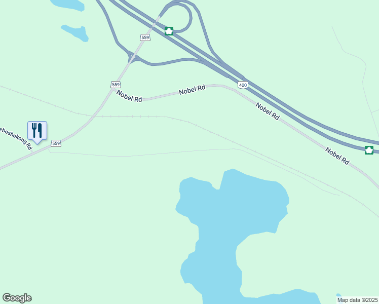 map of restaurants, bars, coffee shops, grocery stores, and more near Old Highway 559 in Parry Sound District