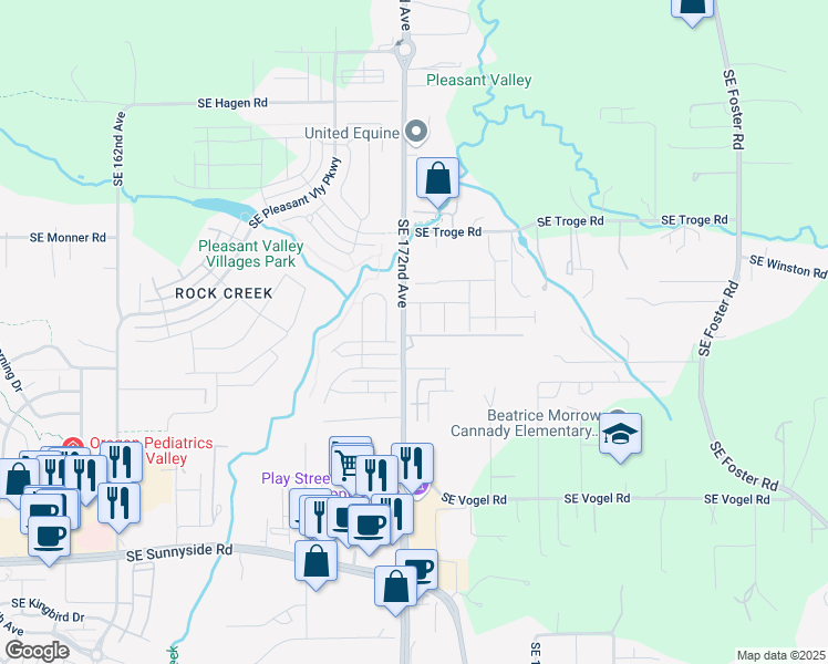 map of restaurants, bars, coffee shops, grocery stores, and more near 12349 Southeast Zion Street in Damascus