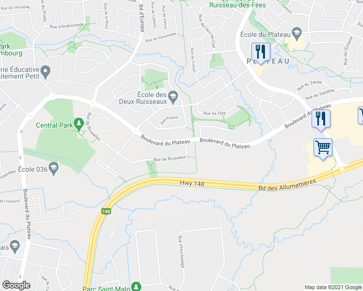 map of restaurants, bars, coffee shops, grocery stores, and more near 10 Rue de Bruxelles in Gatineau
