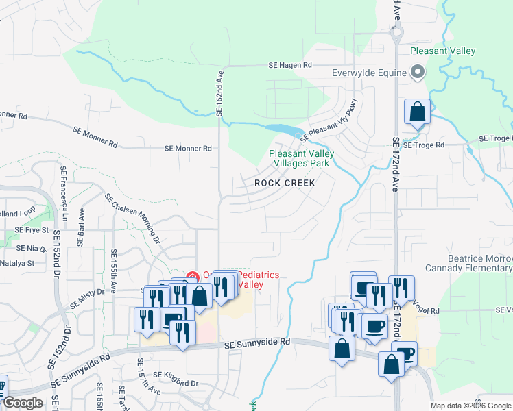 map of restaurants, bars, coffee shops, grocery stores, and more near 16363 SE Sunshower Pl in Happy Valley