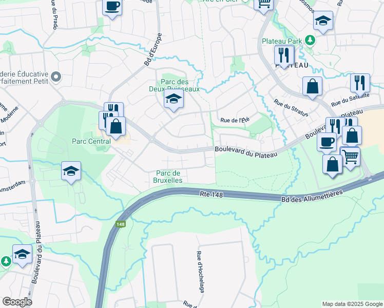 map of restaurants, bars, coffee shops, grocery stores, and more near 22 Rue de Bruxelles in Gatineau