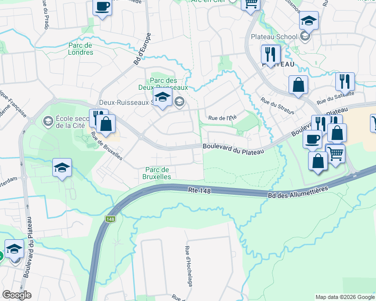 map of restaurants, bars, coffee shops, grocery stores, and more near 10 Rue de Bruxelles in Gatineau