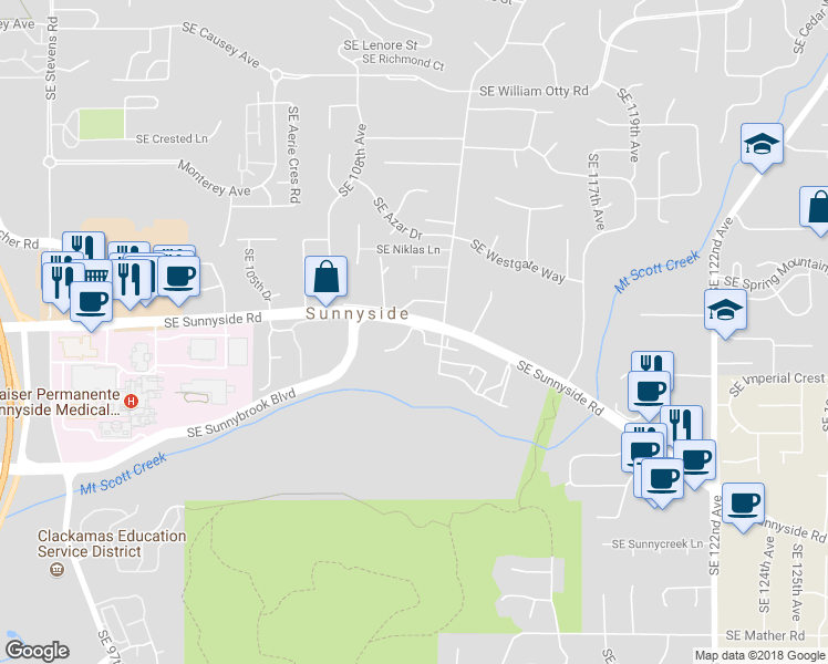 map of restaurants, bars, coffee shops, grocery stores, and more near 12450 Southeast 110th Court in Clackamas