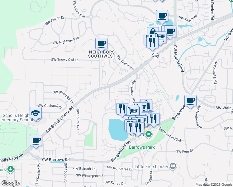 map of restaurants, bars, coffee shops, grocery stores, and more near 12010 Southwest Chukar Terrace in Beaverton