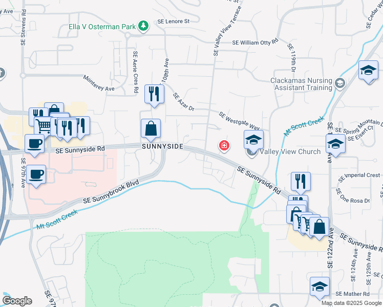 map of restaurants, bars, coffee shops, grocery stores, and more near 12450 Southeast 110th Court in Clackamas