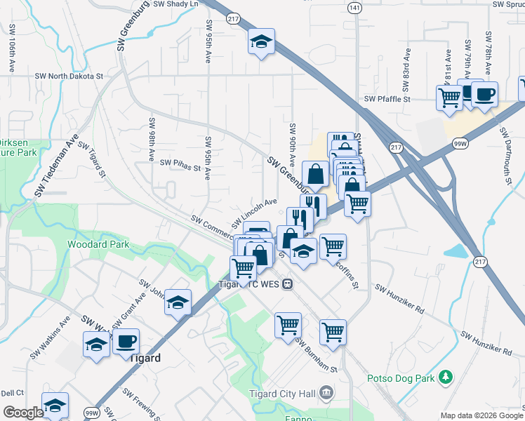 map of restaurants, bars, coffee shops, grocery stores, and more near 11970 Southwest Lincoln Avenue in Tigard