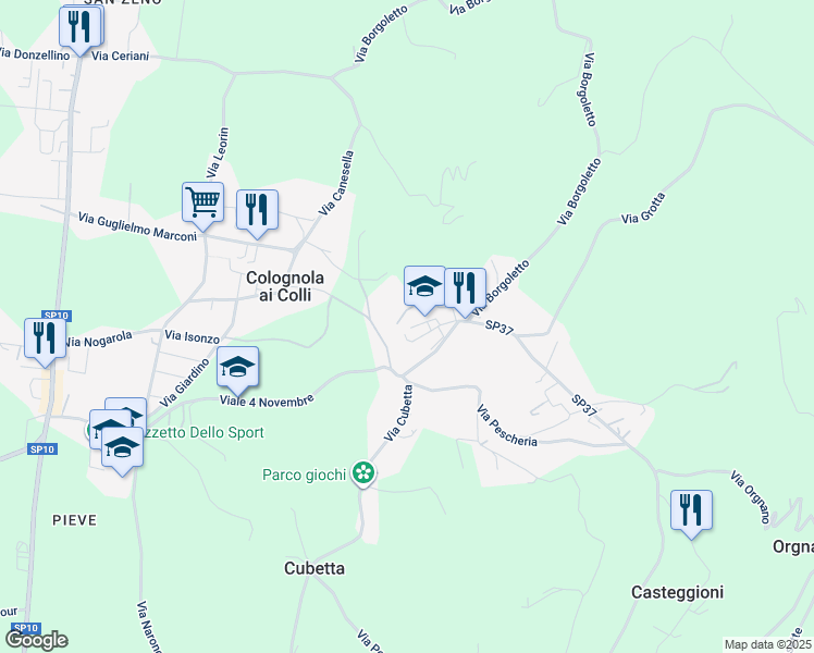 map of restaurants, bars, coffee shops, grocery stores, and more near 3 Via San Biagio in Colognola Ai Colli
