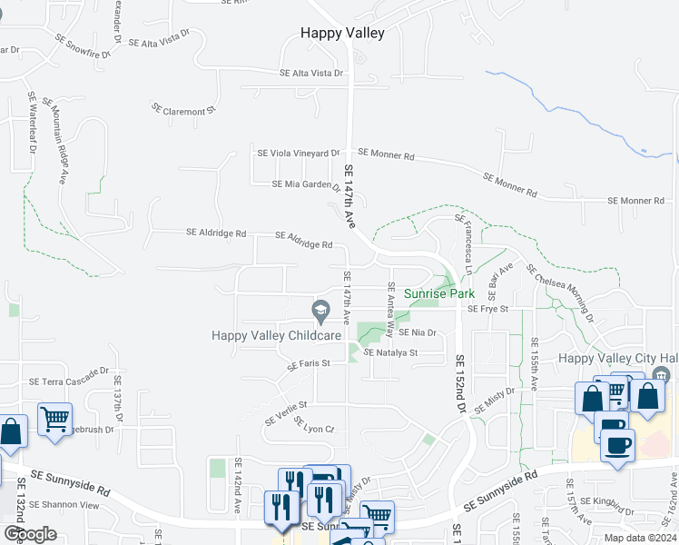 map of restaurants, bars, coffee shops, grocery stores, and more near 14684 Southeast Badger Creek Road in Happy Valley