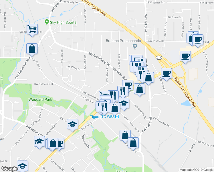 map of restaurants, bars, coffee shops, grocery stores, and more near 11970 Southwest Lincoln Avenue in Tigard