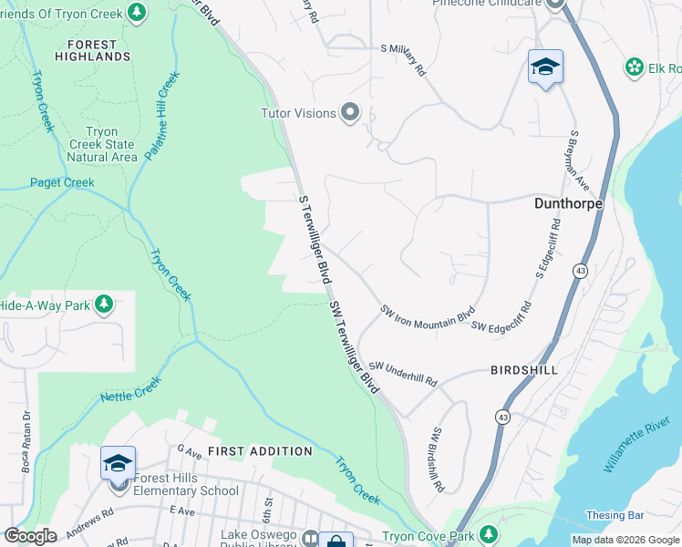 map of restaurants, bars, coffee shops, grocery stores, and more near 13300 Southwest Iron Mountain Boulevard in Portland