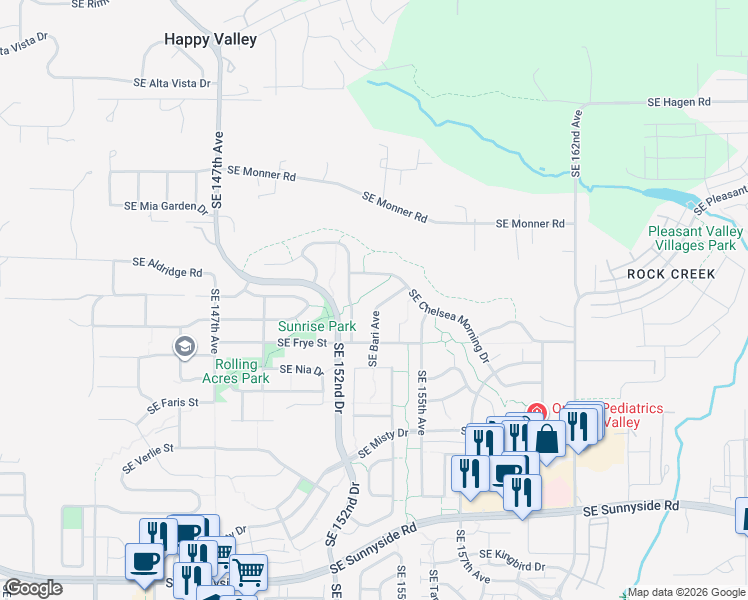 map of restaurants, bars, coffee shops, grocery stores, and more near 12397 Southeast Bari Avenue in Happy Valley