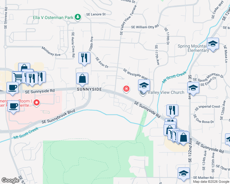 map of restaurants, bars, coffee shops, grocery stores, and more near 17003 Southeast Valley View Terrace in Happy Valley