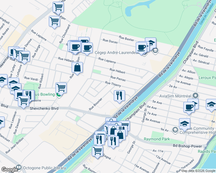map of restaurants, bars, coffee shops, grocery stores, and more near 7608 Rue Leclerc in Montréal