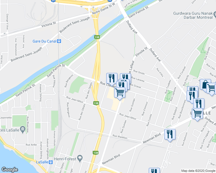 map of restaurants, bars, coffee shops, grocery stores, and more near 9588 Rue Clément in Montréal