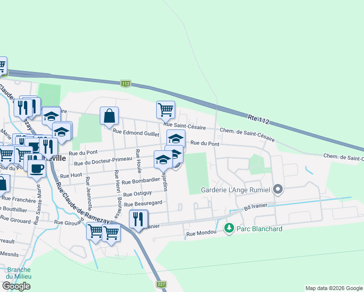 map of restaurants, bars, coffee shops, grocery stores, and more near 2362 Rue du Pont in Marieville