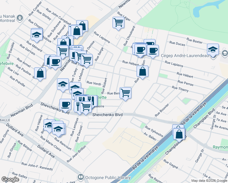 map of restaurants, bars, coffee shops, grocery stores, and more near 8033 Rue la Fontaine in Montréal