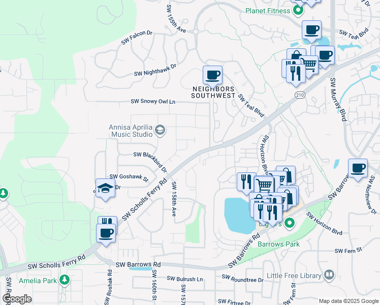 map of restaurants, bars, coffee shops, grocery stores, and more near 11930 Southwest Pelican Way in Beaverton