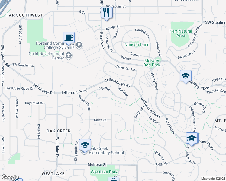 map of restaurants, bars, coffee shops, grocery stores, and more near 50 Aquinas in Lake Oswego