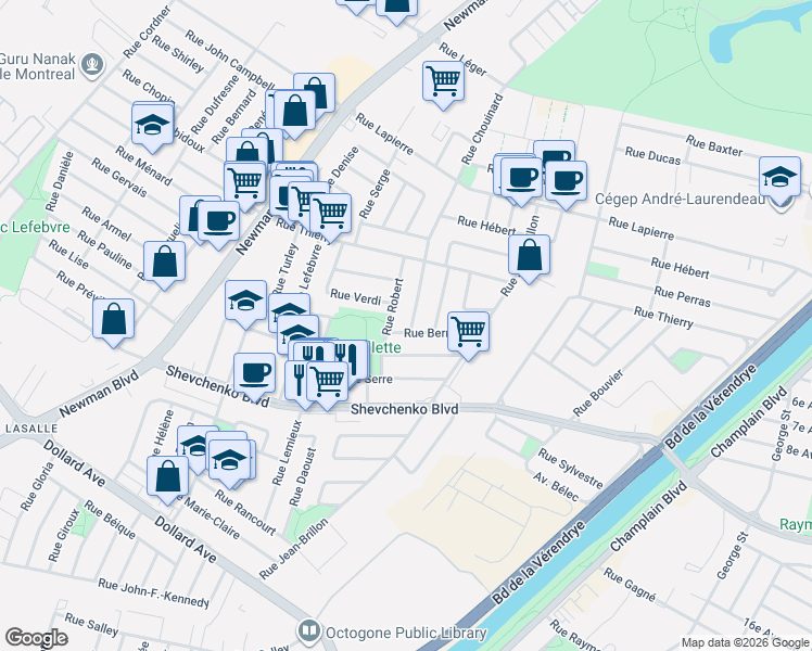 map of restaurants, bars, coffee shops, grocery stores, and more near 8033 Rue Chouinard in Montréal