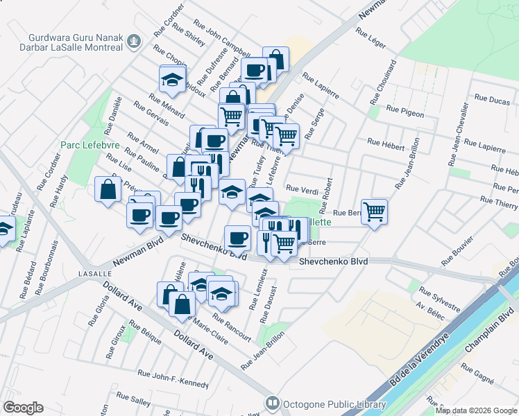 map of restaurants, bars, coffee shops, grocery stores, and more near 8002 Rue Dora in Montréal