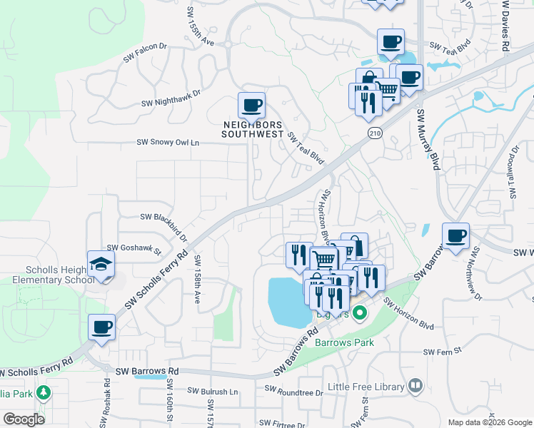 map of restaurants, bars, coffee shops, grocery stores, and more near 11965 Southwest Sagehen Street in Beaverton