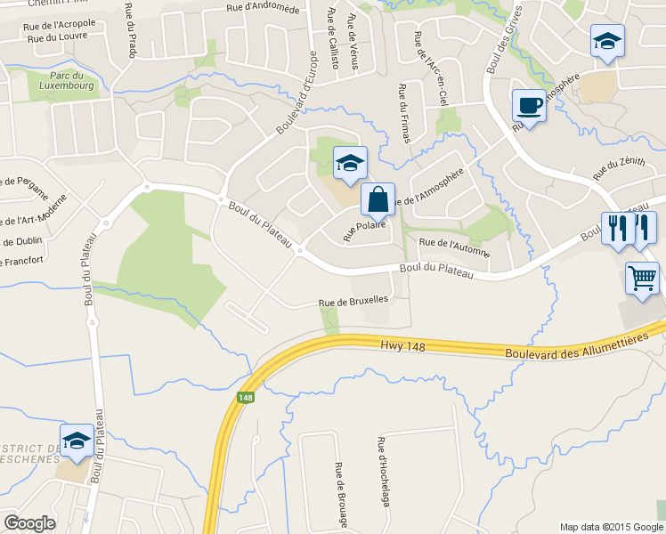 map of restaurants, bars, coffee shops, grocery stores, and more near 352 Boulevard du Plateau in Gatineau