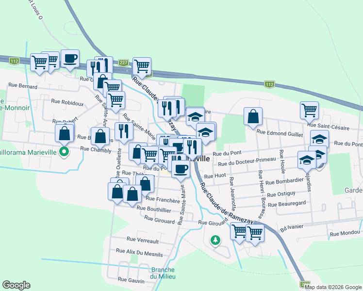 map of restaurants, bars, coffee shops, grocery stores, and more near 492 Rue Claude de Ramezay in Marieville