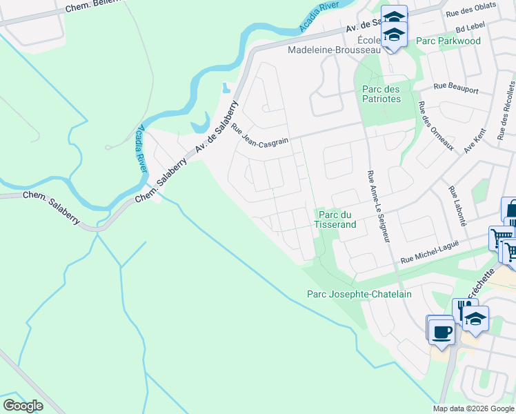 map of restaurants, bars, coffee shops, grocery stores, and more near 1776 Rue Henri-Blaquière in Chambly